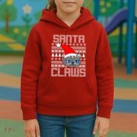 Santa Claws Cat Ugly Christmas Sweater Design Kids Hoodie thumb 3