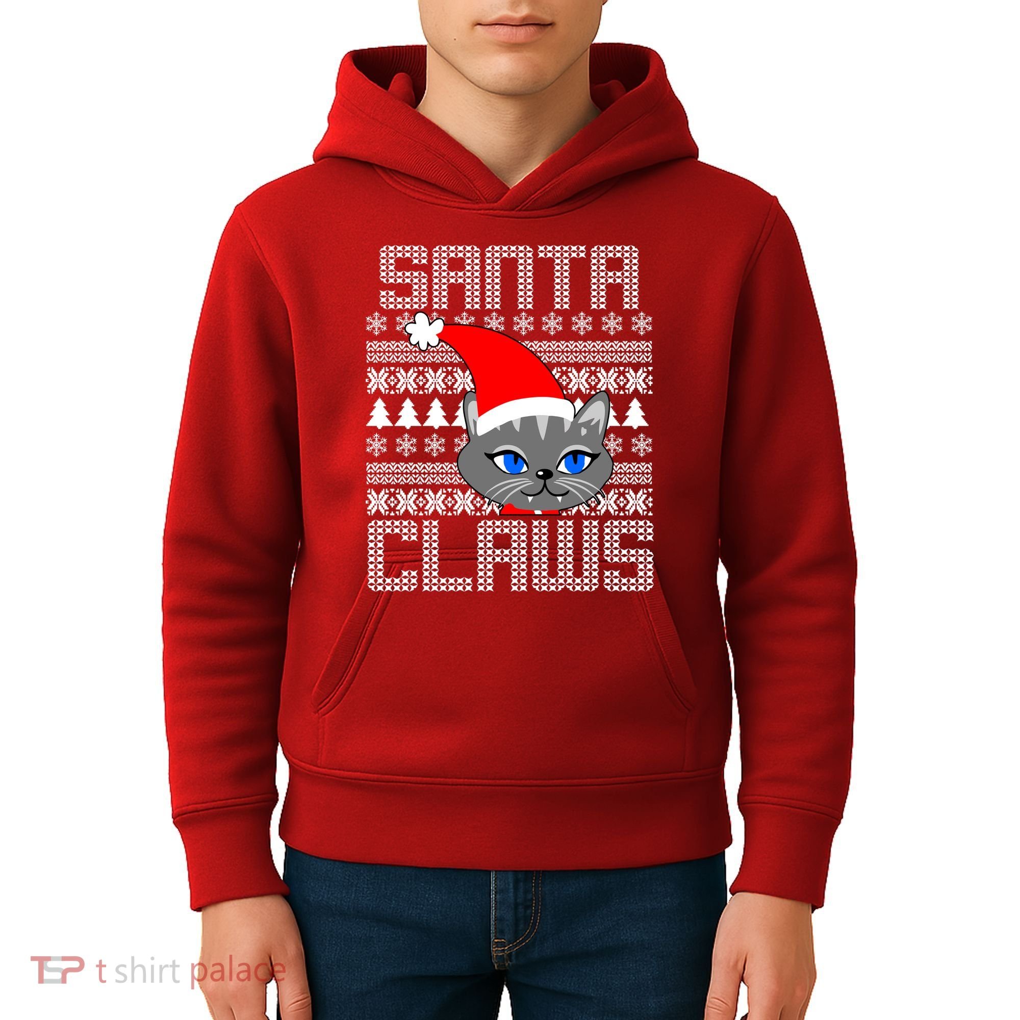 Santa Claws Cat Ugly Christmas Sweater Design Kids Hoodie