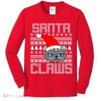 Santa Claws Cat Ugly Christmas Sweater Design Kids Long Sleeve Shirt thumb 0