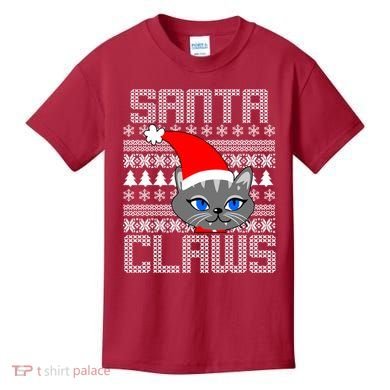 Santa Claws Cat Ugly Christmas Sweater Design Kids T-Shirt