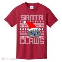Santa Claws Cat Ugly Christmas Sweater Design Kids T-Shirt thumb 0