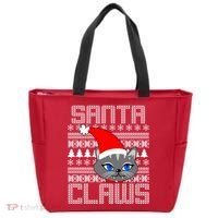 Santa Claws Cat Ugly Christmas Sweater Design Tote Bag thumb 0