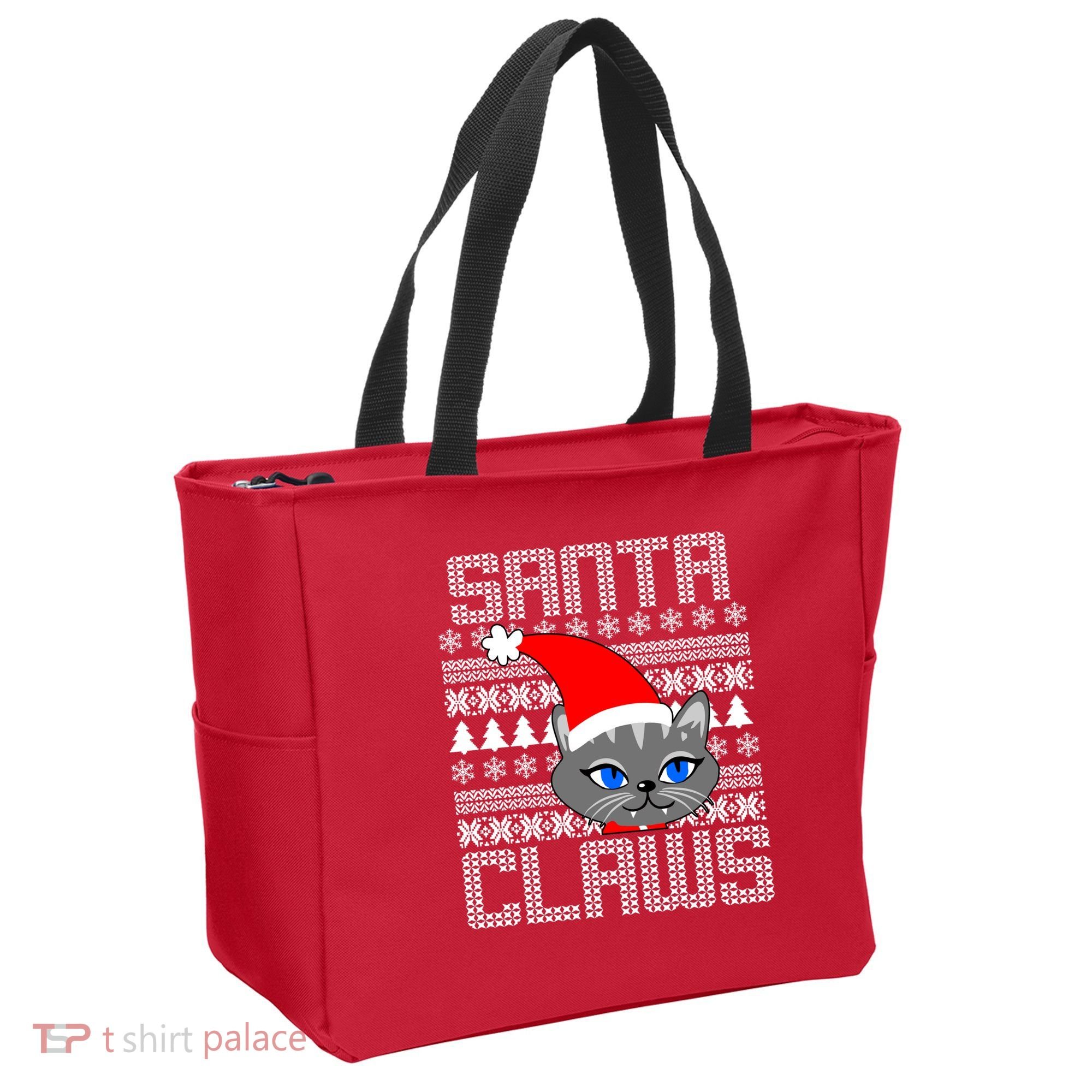 Santa Claws Cat Ugly Christmas Sweater Design Tote Bag