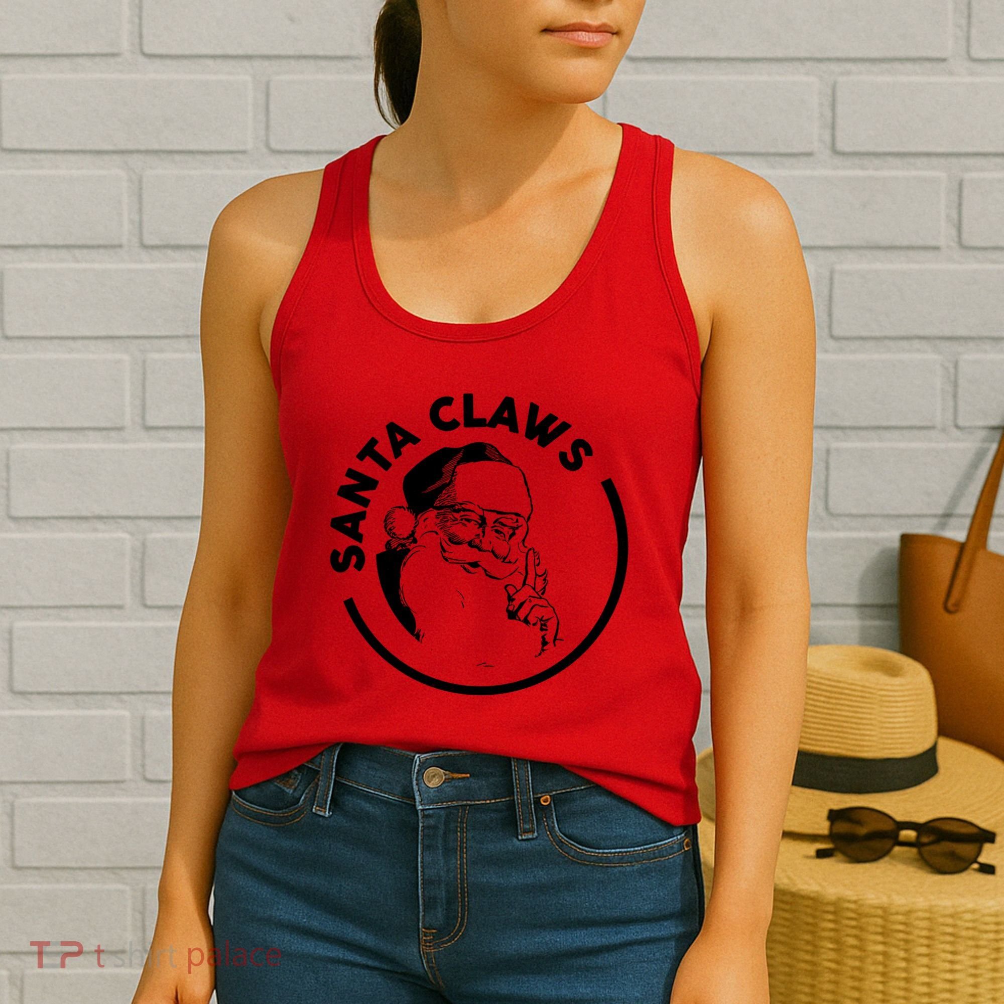 Santa Claws Drinking Funny Christmas Women's Tank Top