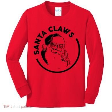 Santa Claws Drinking Funny Christmas Kids Long Sleeve Shirt