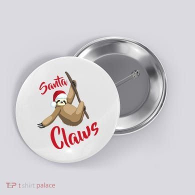 Santa Claws Sloth Christmas Button