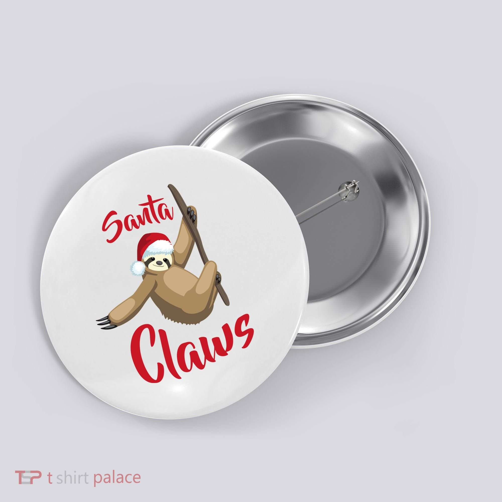 Santa Claws Sloth Christmas Button