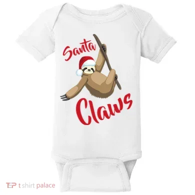 Santa Claws Sloth Christmas Baby Bodysuit