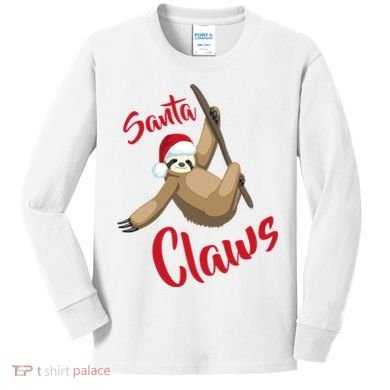 Santa Claws Sloth Christmas Kids Long Sleeve Shirt