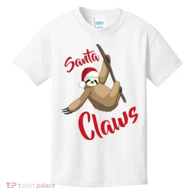 Santa Claws Sloth Christmas Kids T-Shirt