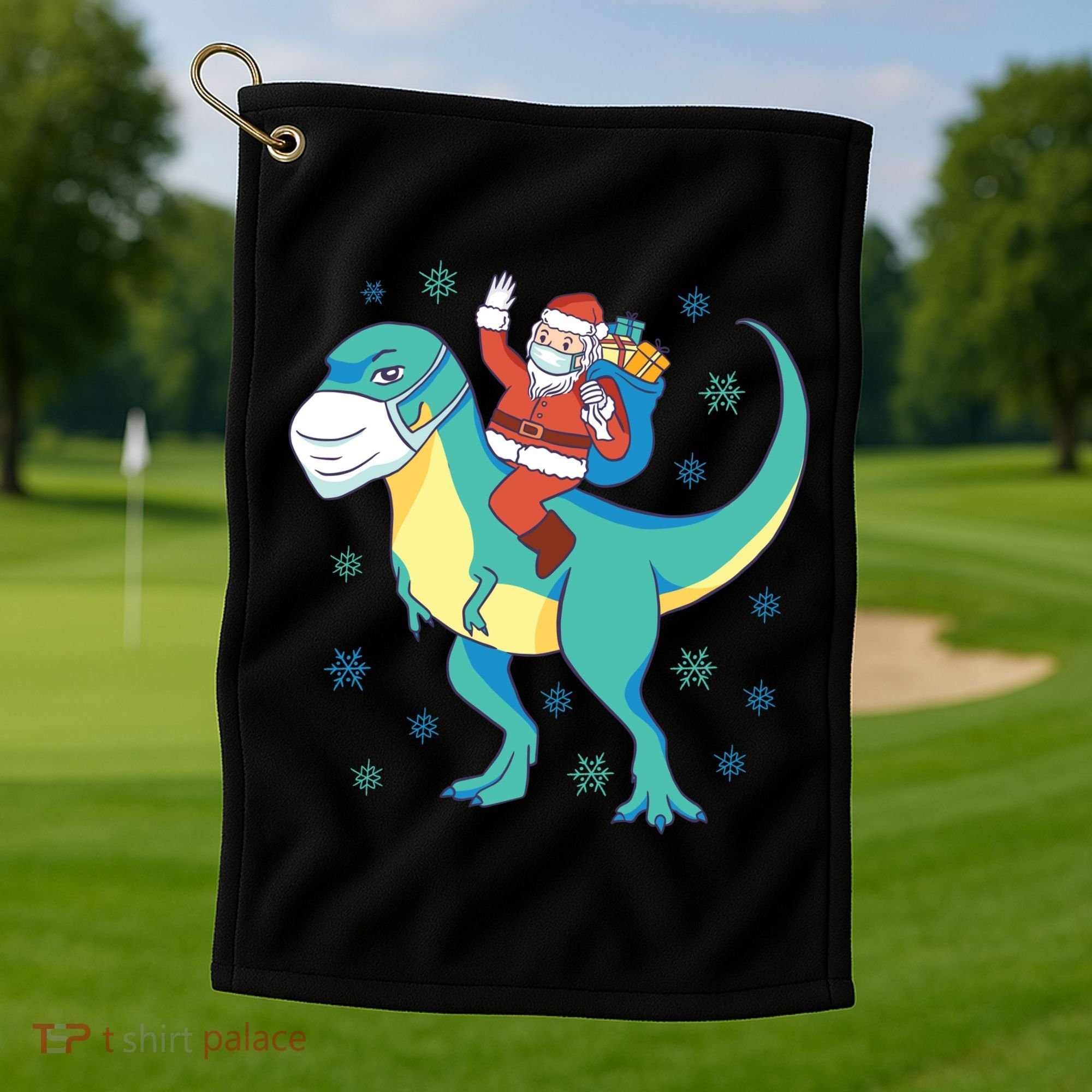 Santa Dinosaur Pandemic Golf Towel