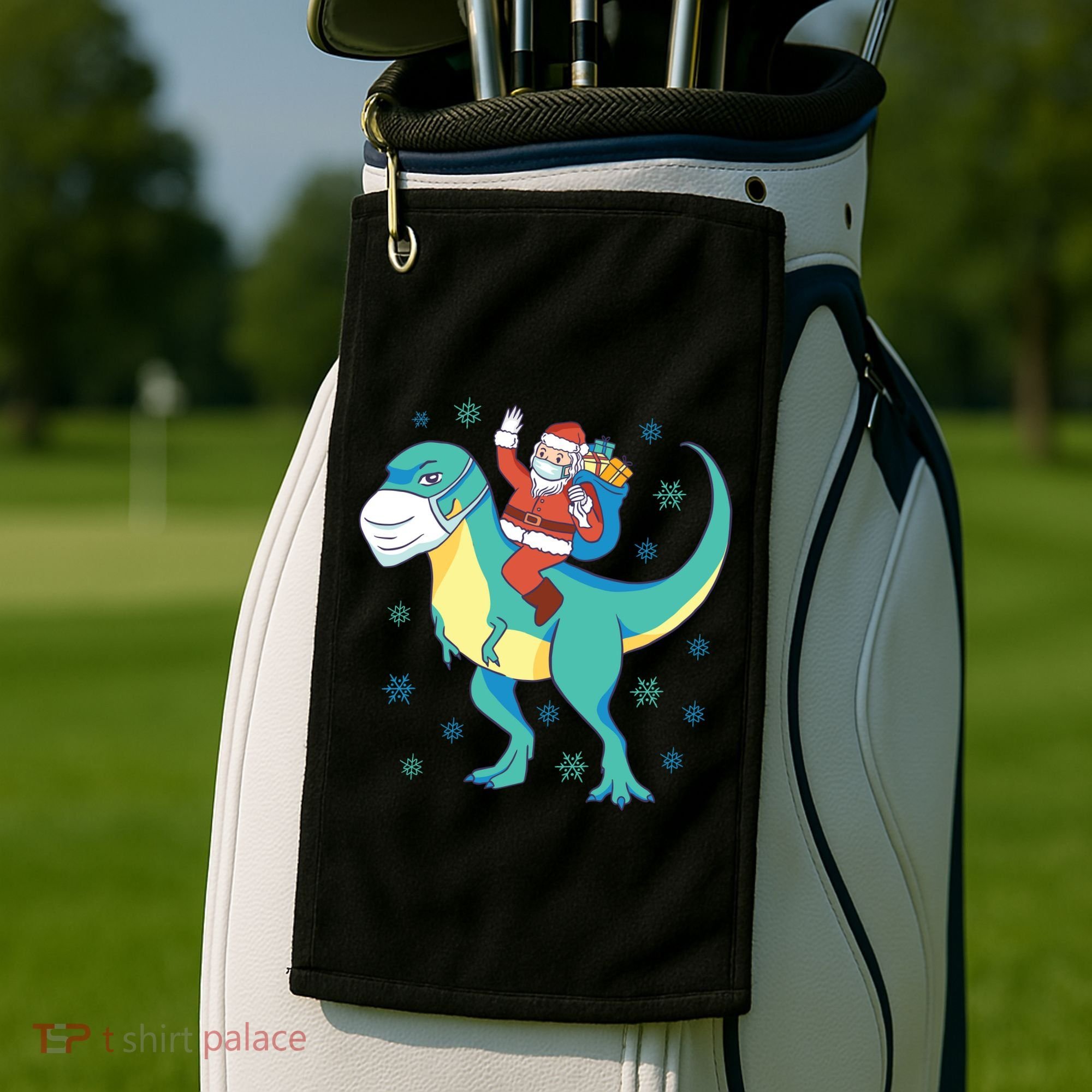 Santa Dinosaur Pandemic Golf Towel