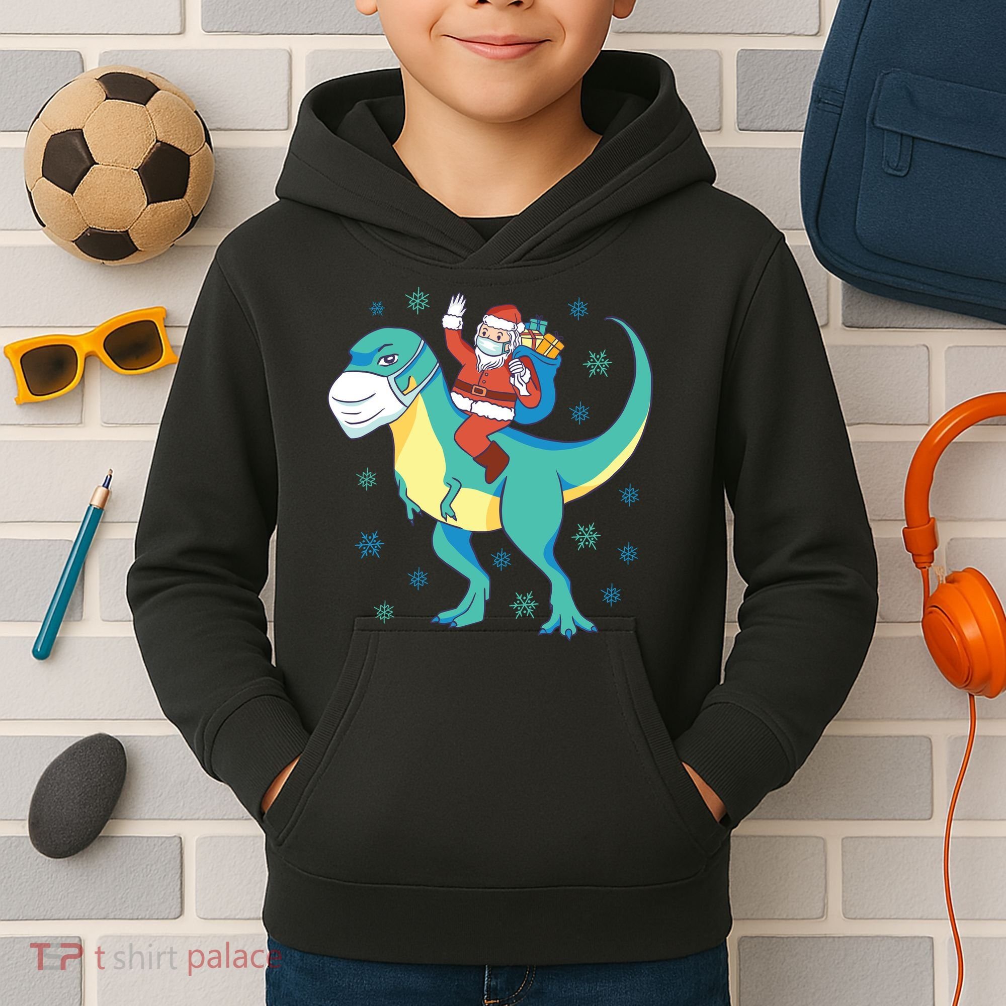Santa Dinosaur Pandemic Kids Hoodie