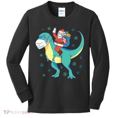 Santa Dinosaur Pandemic Kids Long Sleeve Shirt