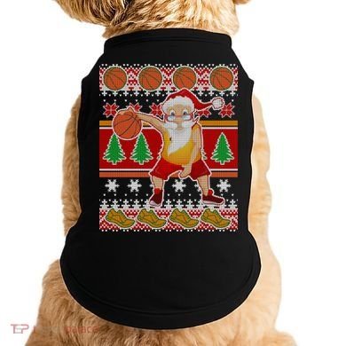 Santa Dribbling A Basketball Ugly Christmas Doggie Tank