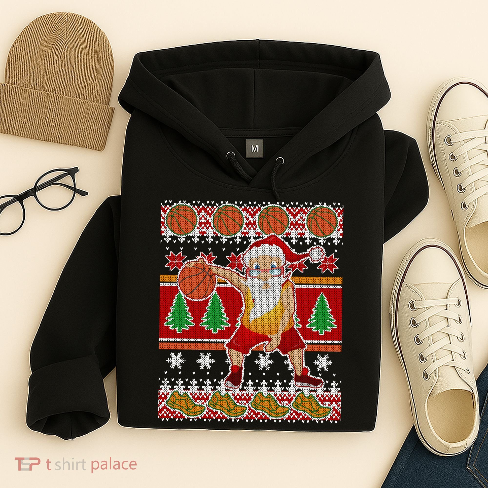 Santa Dribbling A Basketball Ugly Christmas Hoodie