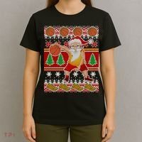 Santa Dribbling A Basketball Ugly Christmas T-Shirt thumb 4