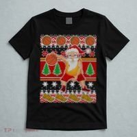 Santa Dribbling A Basketball Ugly Christmas T-Shirt thumb 5