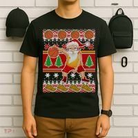 Santa Dribbling A Basketball Ugly Christmas T-Shirt thumb 6