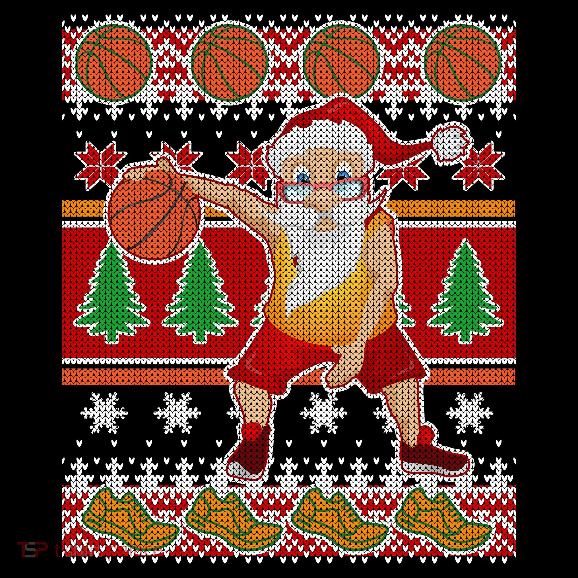 Santa Dribbling A Basketball Ugly Christmas T-Shirt