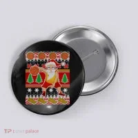 Santa Dribbling A Basketball Ugly Christmas Button thumb 0