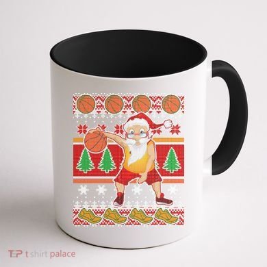 Santa Dribbling A Basketball Ugly Christmas Coffee Mug back