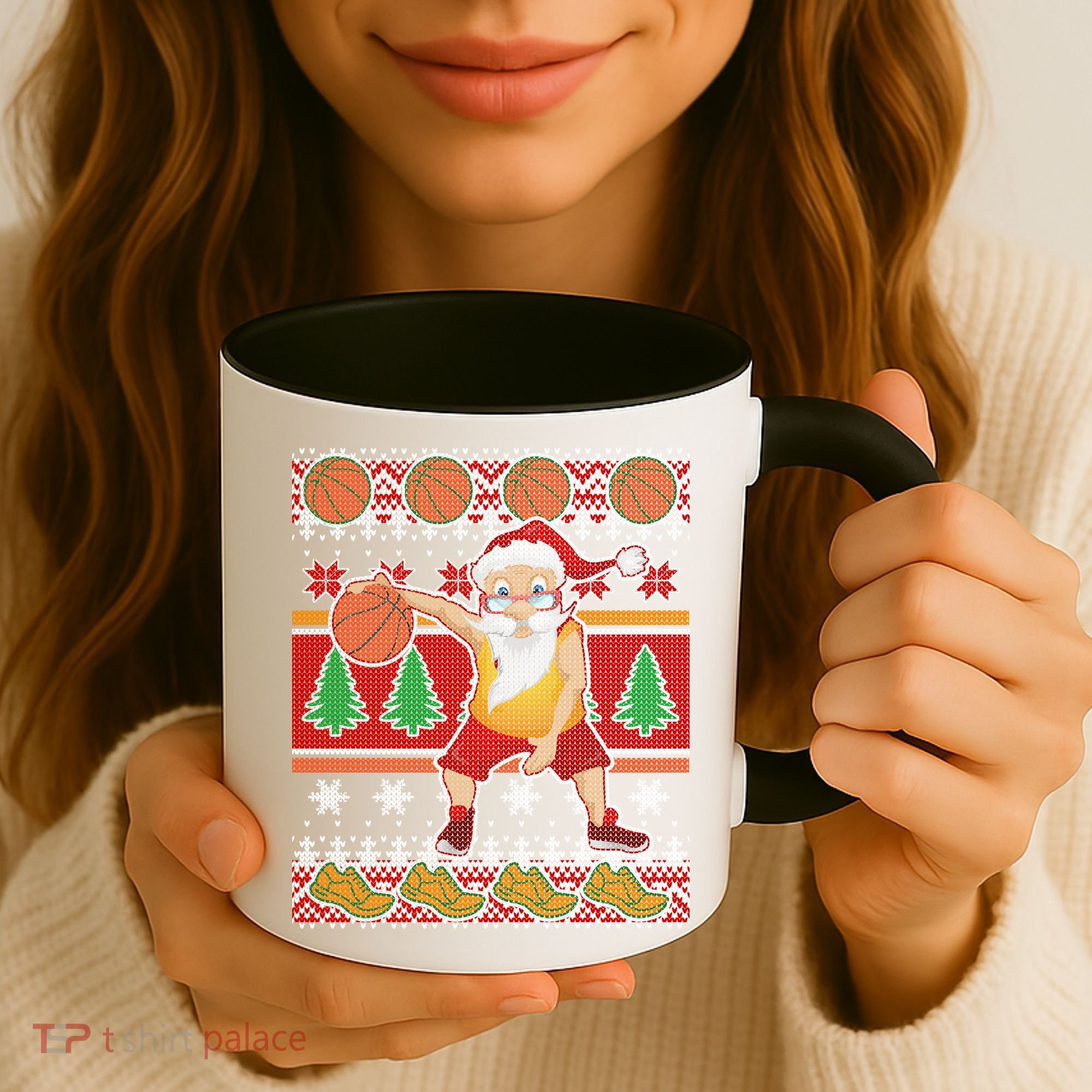 Santa Dribbling A Basketball Ugly Christmas Coffee Mug