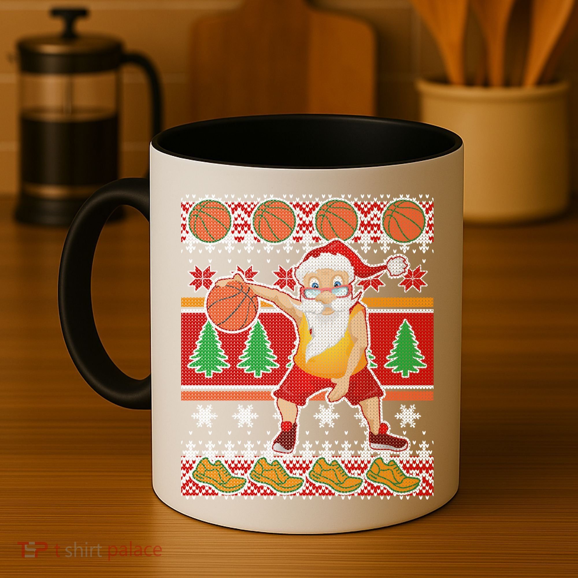 Santa Dribbling A Basketball Ugly Christmas Coffee Mug