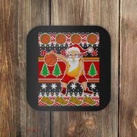 Santa Dribbling A Basketball Ugly Christmas Coaster thumb 0