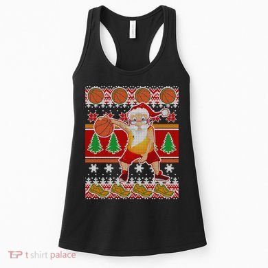 Santa Dribbling A Basketball Ugly Christmas Women's Tank Top