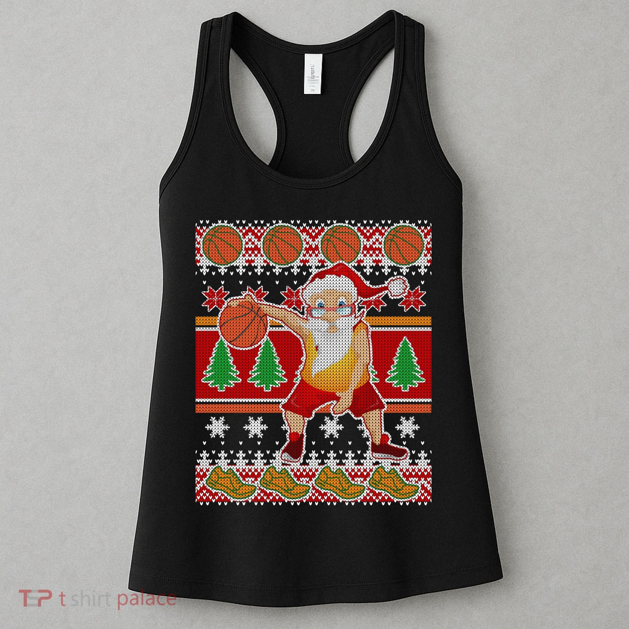 Santa Dribbling A Basketball Ugly Christmas Women's Tank Top