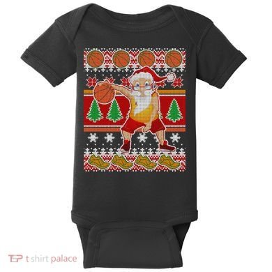Santa Dribbling A Basketball Ugly Christmas Baby Bodysuit