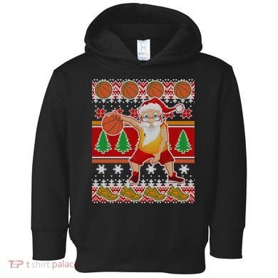 Santa Dribbling A Basketball Ugly Christmas Toddler Hoodie