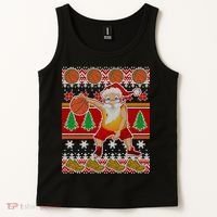 Santa Dribbling A Basketball Ugly Christmas Tank Top thumb 2
