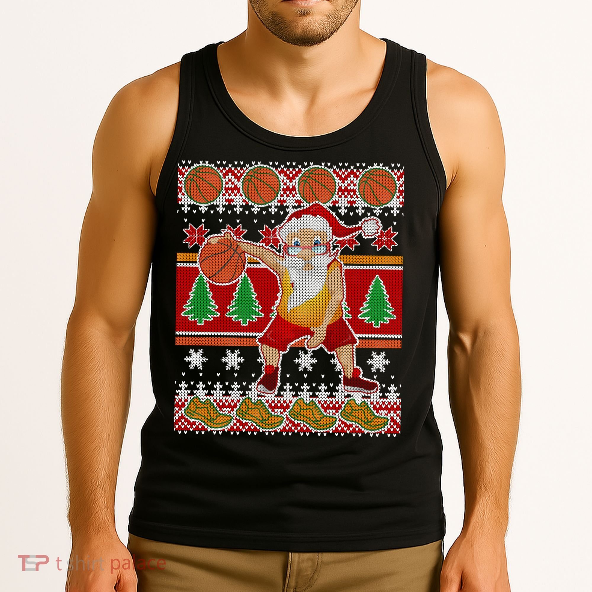 Santa Dribbling A Basketball Ugly Christmas Tank Top