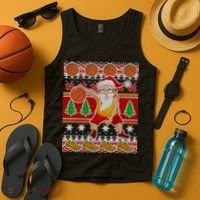 Santa Dribbling A Basketball Ugly Christmas Tank Top thumb 4