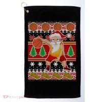 Santa Dribbling A Basketball Ugly Christmas Golf Towel thumb 0