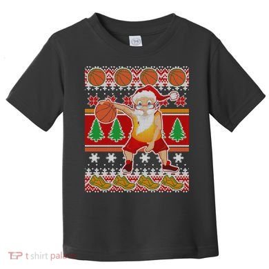 Santa Dribbling A Basketball Ugly Christmas Toddler T-Shirt