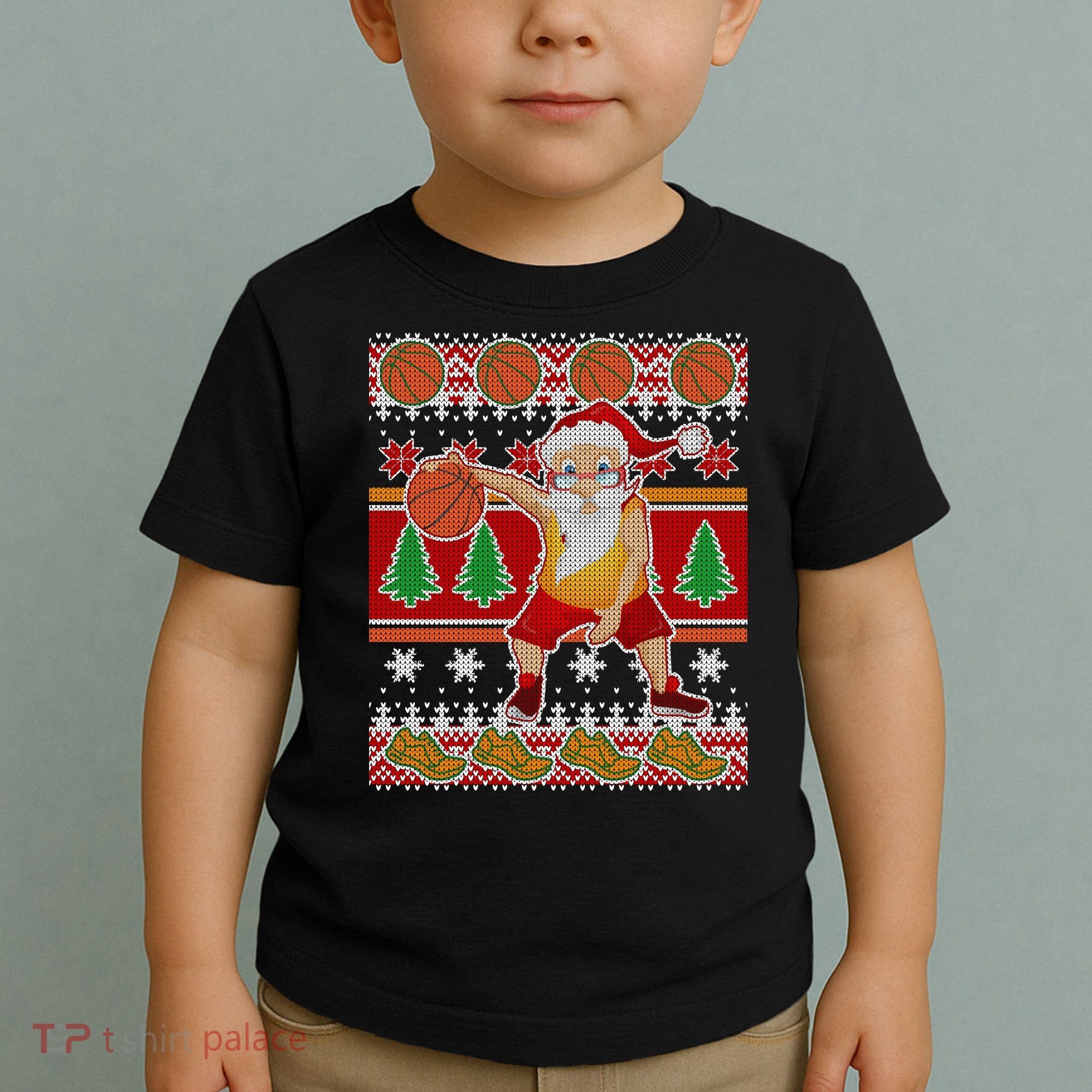 Santa Dribbling A Basketball Ugly Christmas Toddler T-Shirt