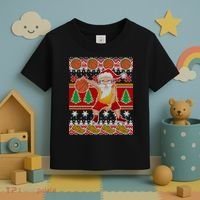 Santa Dribbling A Basketball Ugly Christmas Toddler T-Shirt thumb 3