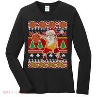 Santa Dribbling A Basketball Ugly Christmas Women's Long Sleeve Shirt thumb 0