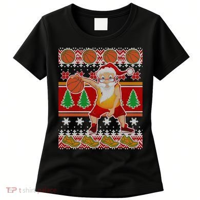 Santa Dribbling A Basketball Ugly Christmas Women's T-Shirt