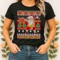 Santa Dribbling A Basketball Ugly Christmas Women's T-Shirt thumb 2