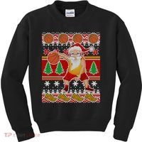 Santa Dribbling A Basketball Ugly Christmas Kids Sweatshirt thumb 0