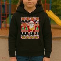 Santa Dribbling A Basketball Ugly Christmas Kids Hoodie thumb 3