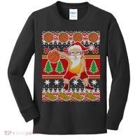 Santa Dribbling A Basketball Ugly Christmas Kids Long Sleeve Shirt thumb 0