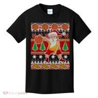 Santa Dribbling A Basketball Ugly Christmas Kids T-Shirt thumb 0