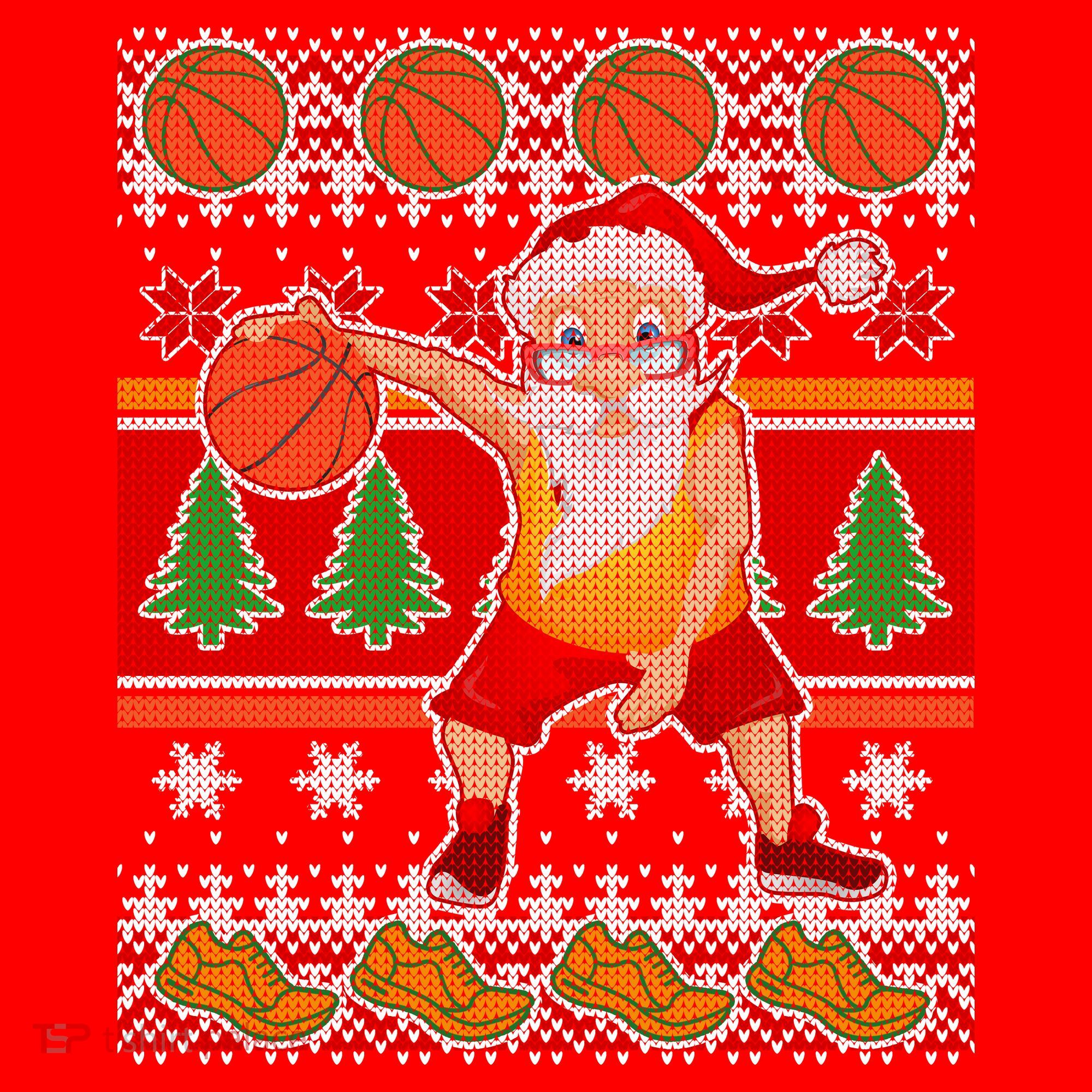 Santa Dribbling A Basketball Ugly Christmas Santa Hat