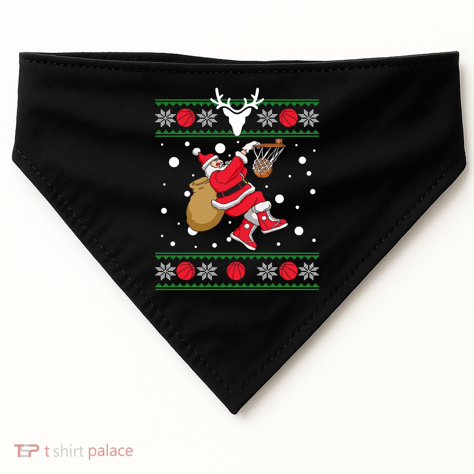 Santa Dunking Basketball Ugly Christmas USA-Made Doggie Bandana