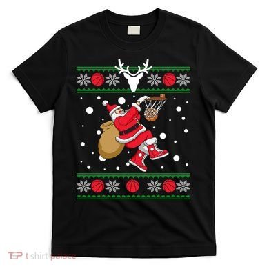 Santa Dunking Basketball Ugly Christmas T-Shirt